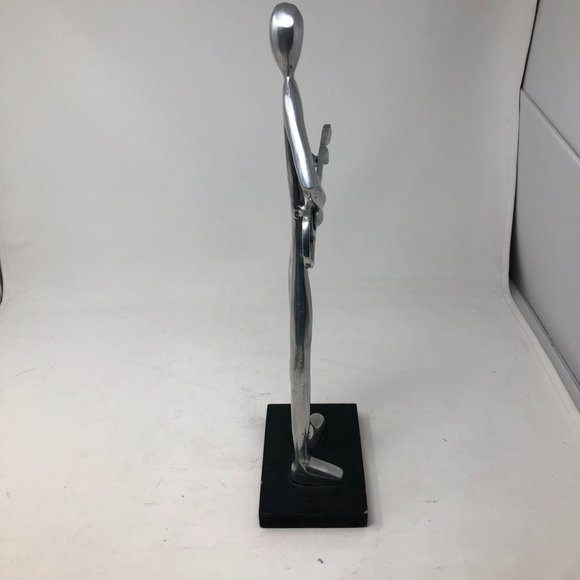 Art 17 1/4”  Silver Metal Sculpture Guitar Player  Statue - Picture 3 of 4